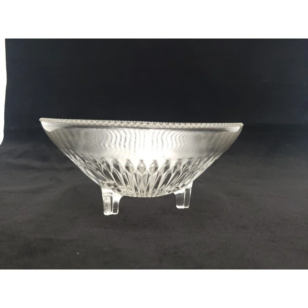 Vintage‎ Jeanette Clear Glass Elegant Candy Bowl Dish Three Footed Ribbed